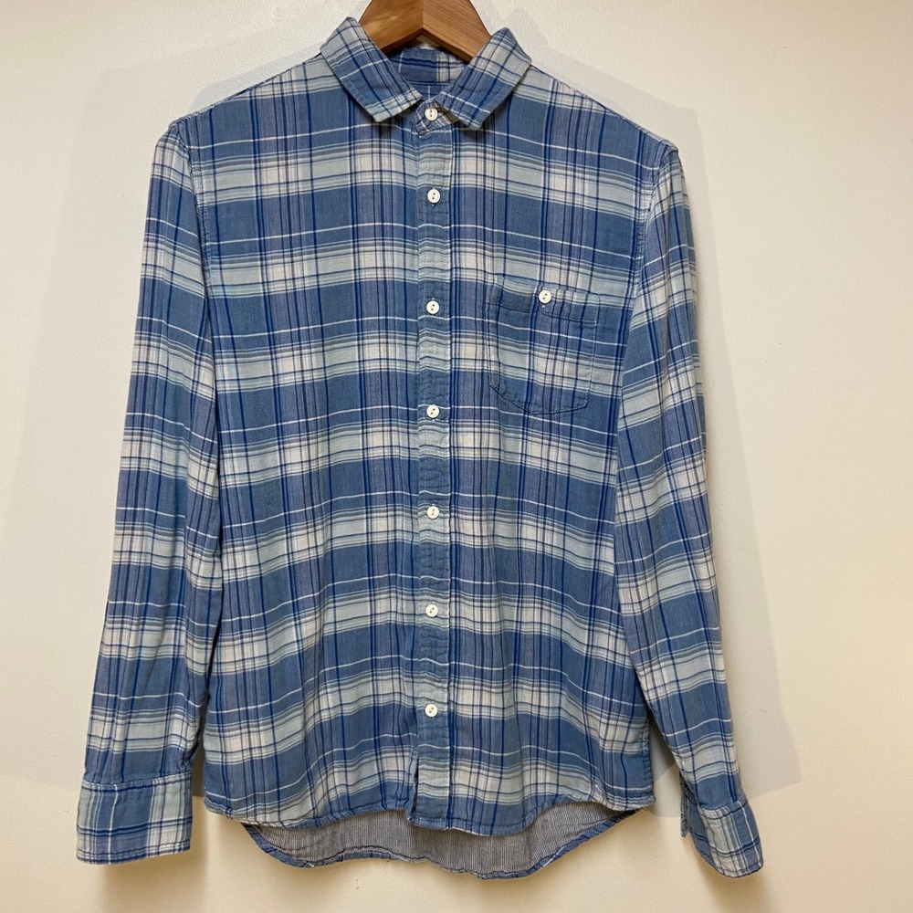 Wallin & Bros Button Down Mens Medium Blue Plaid Layered Gauze Shirt Western